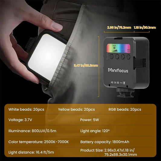 Compact Pocket RGB LED Camera Light: black, white portable LED light panel, minimal tech gadget style