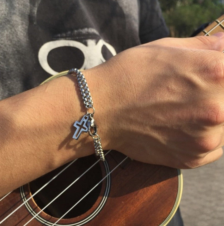 Layered Cross Bracelet with Chain