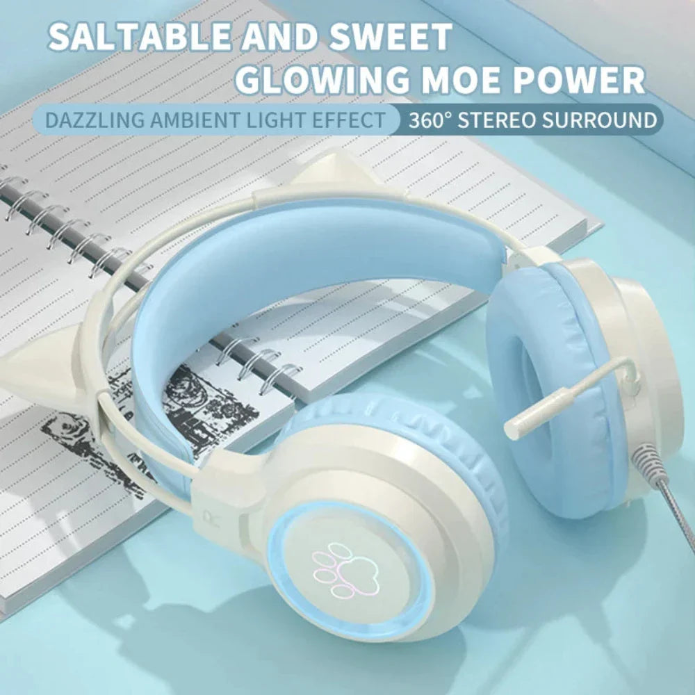 Headphones with LED Cat Ears that Light Up and Move in Sync with Music