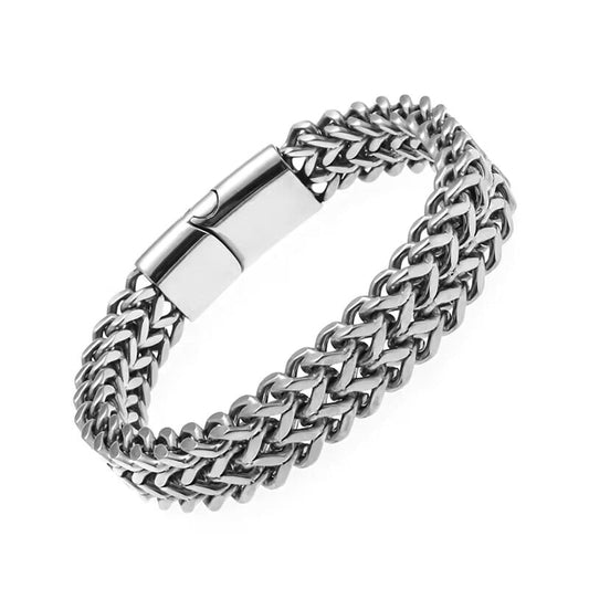 Stainless Steel Braided Bracelet with Plated Finish: silver chain-link bracelet, bold minimal style