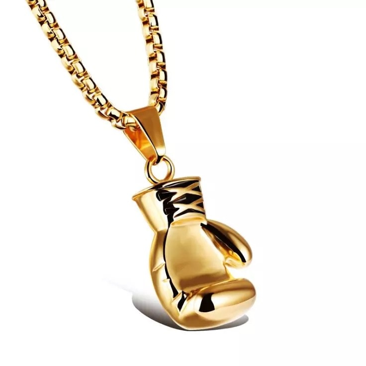 Boxing Glove Charm Necklace in Silver Finish