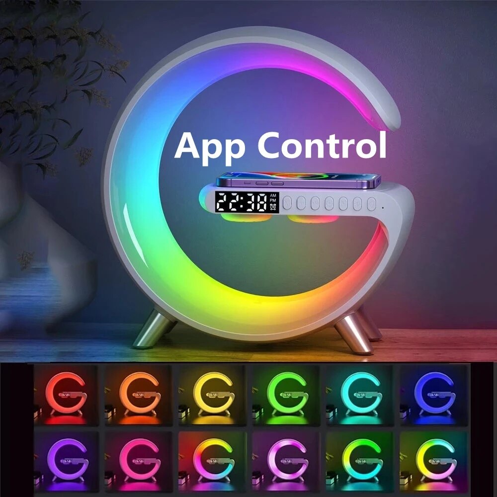 Bluetooth Speaker Alarm Clock with Wireless Charging and RGB Lights