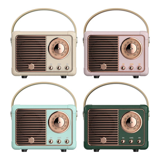 Compact Retro Speakers with Bluetooth and Radio Connectivity: cream, pink portable retro-style radio/speaker, retro vintage-i