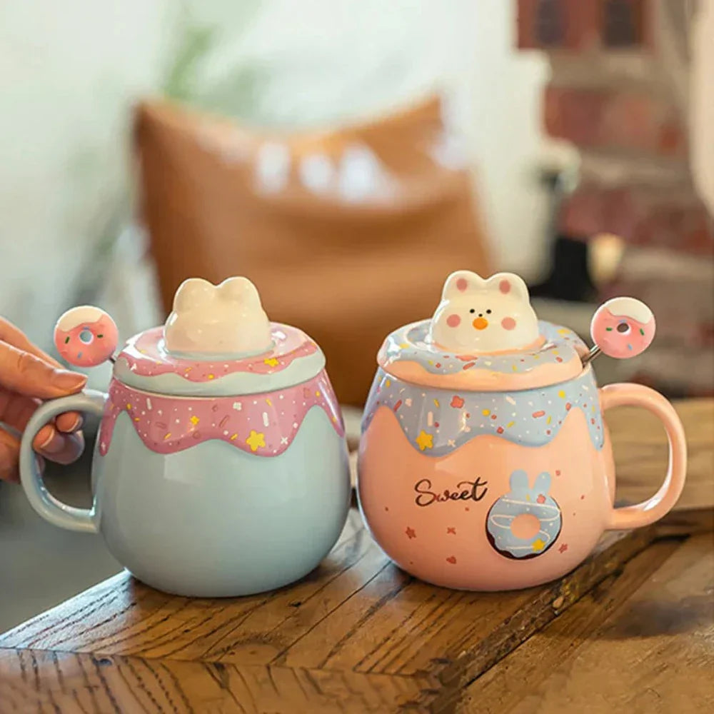 Kitten Theme Donut Cartoon Mug with Cover