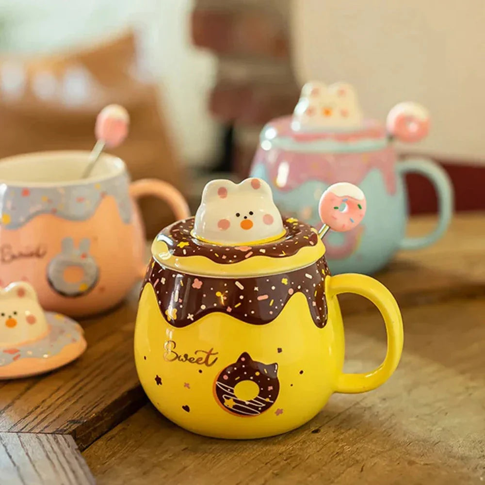 Kitten Theme Donut Cartoon Mug with Cover