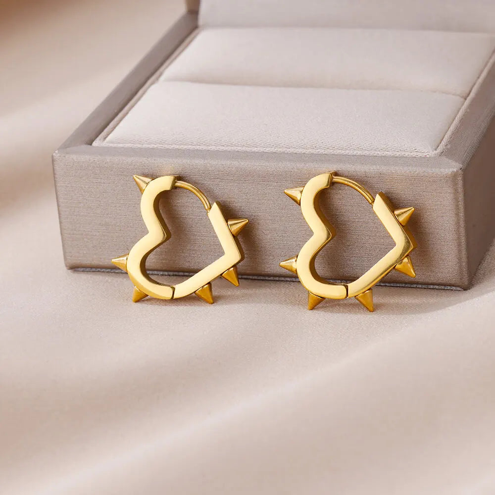 Spike-embellished Heart-Shaped Hoop Earrings