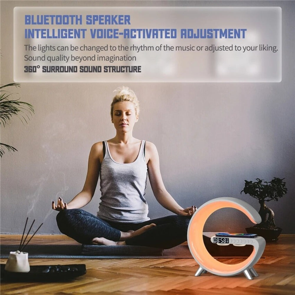 Bluetooth Speaker Alarm Clock with Wireless Charging and RGB Lights