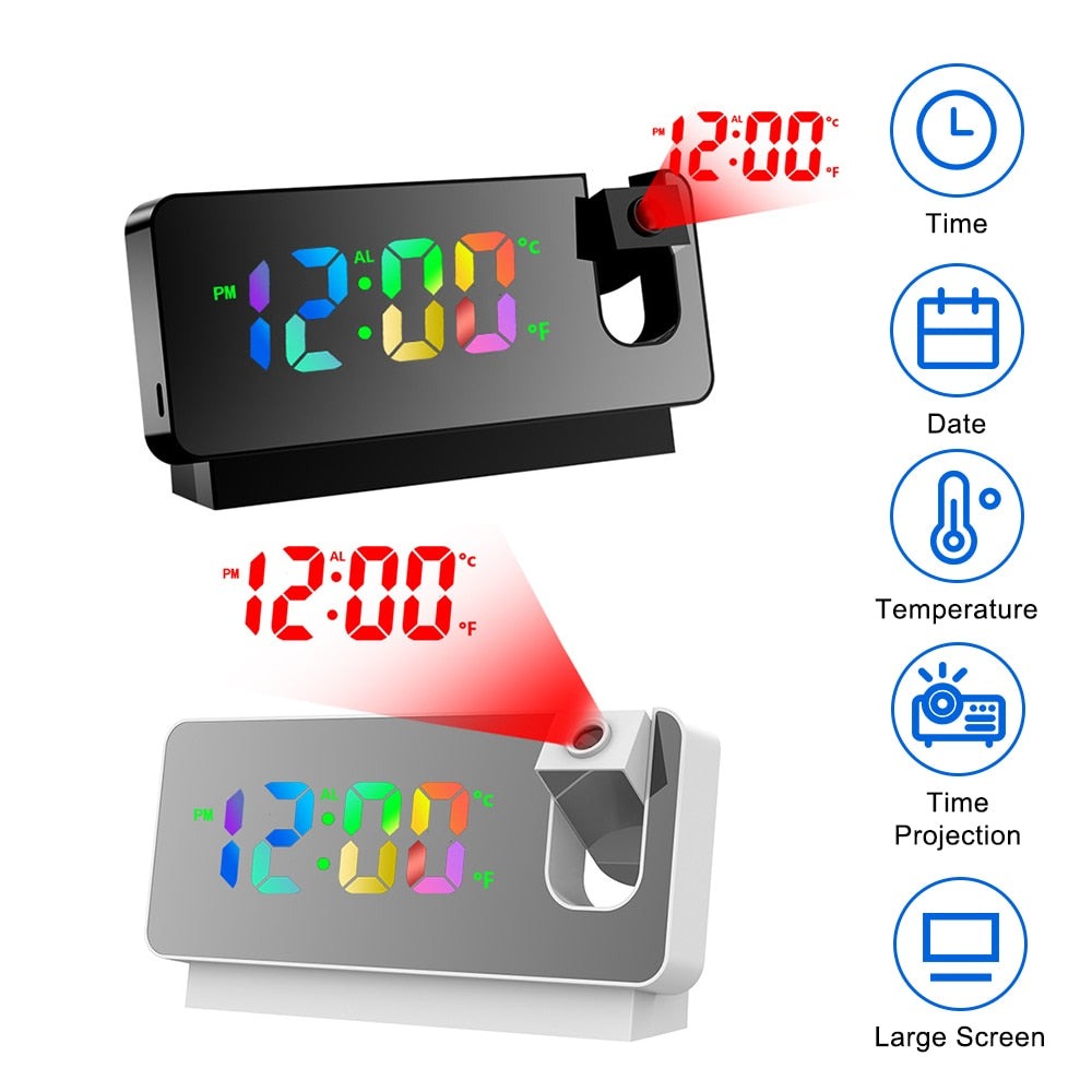Digital Projection Alarm Clock with Adjustable LED Display