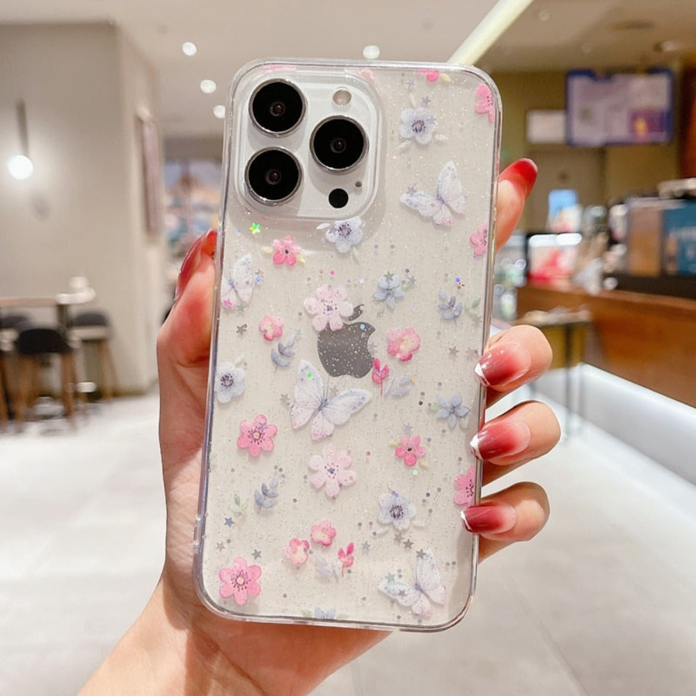 Butterfly Clear Glitter iPhone Case