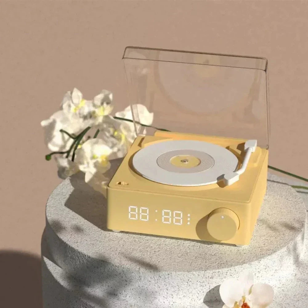 Retro Bluetooth Turntable Speaker with Alarm Clock Functionality