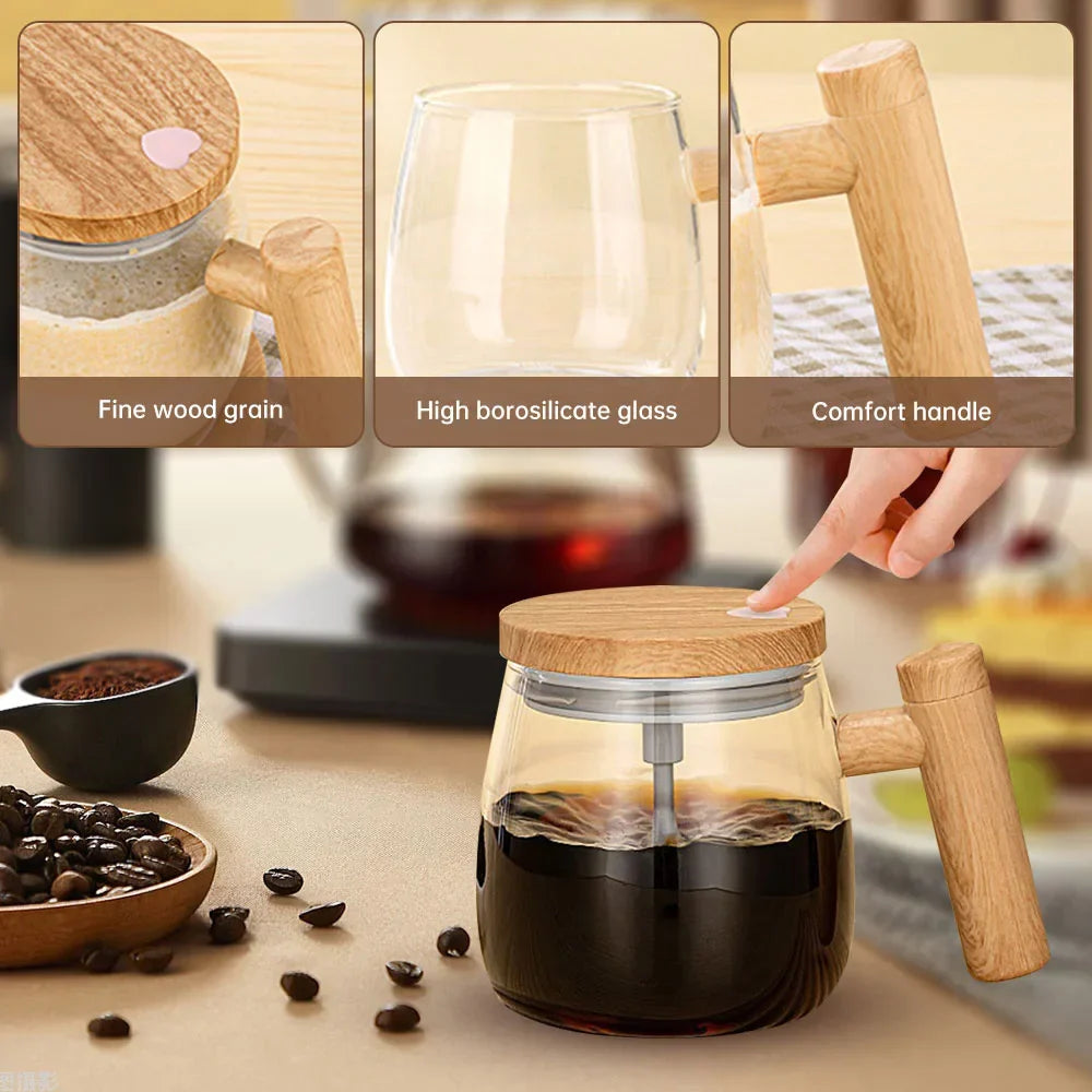 Self-Mixing Glass Coffee Mug - 400ml