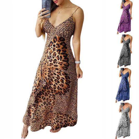 Sleeveless Dress with Leopard Print for Women: brown, tan leopard print, animal print style