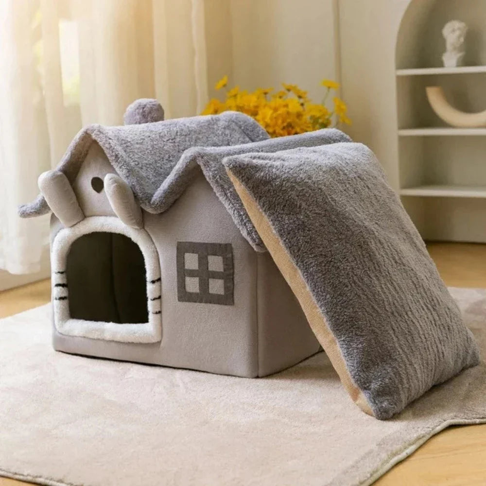 Plush Pet House with Detachable Roof