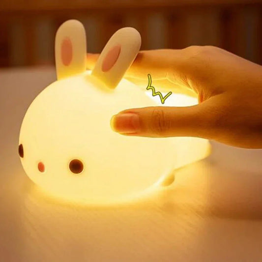 Enhanced 16-Color LED Bunny Night Light with Touch Sensing: warm white, cream rabbit, kawaii style