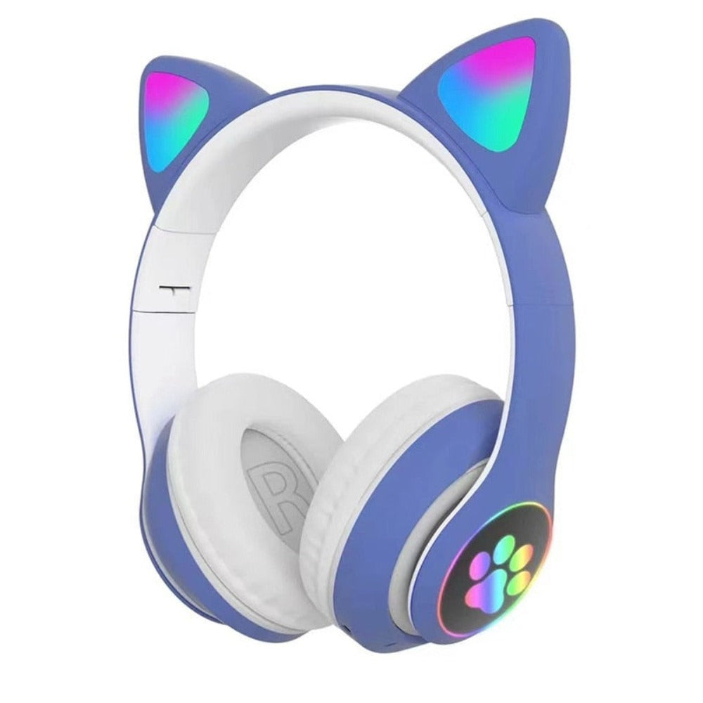 LED Feline Ear Wireless Headphones with Cartoon Design
