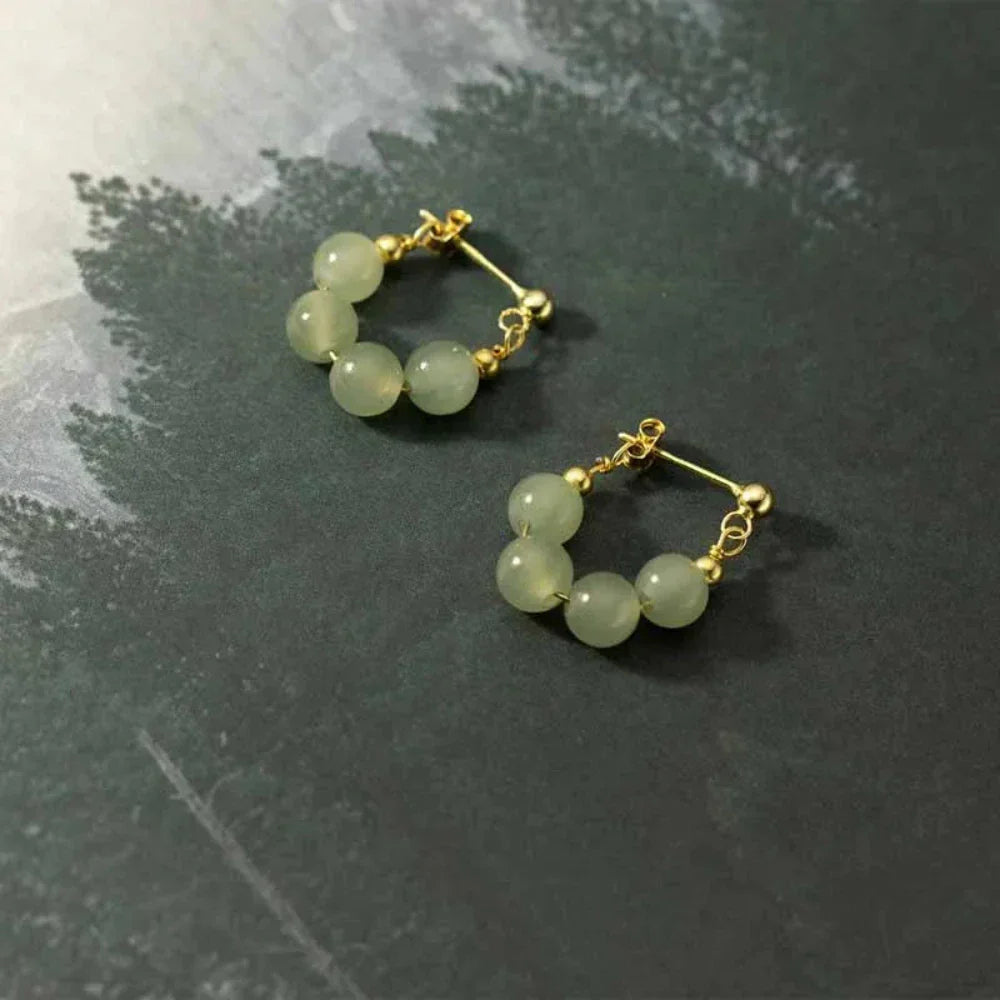 Hoop Earrings with Jade Beads