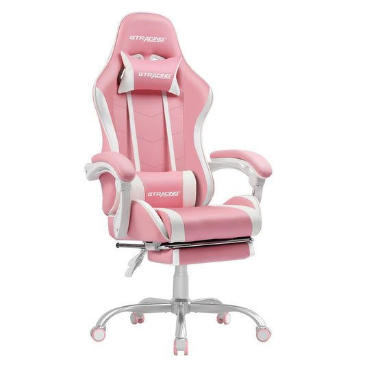 Footrest Gaming Chair in Pink: pink, white gaming/office chair, racing-style gaming chair style