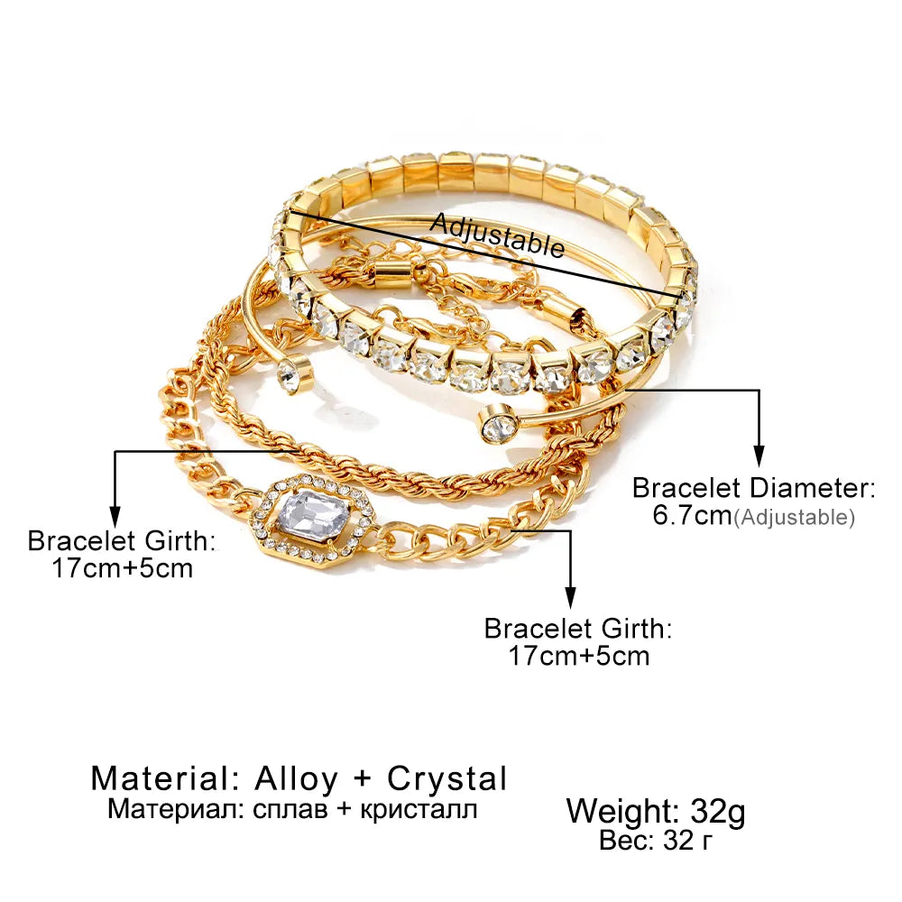 Polished 4 Piece Link Bracelet Collection with Adjustable Clasps