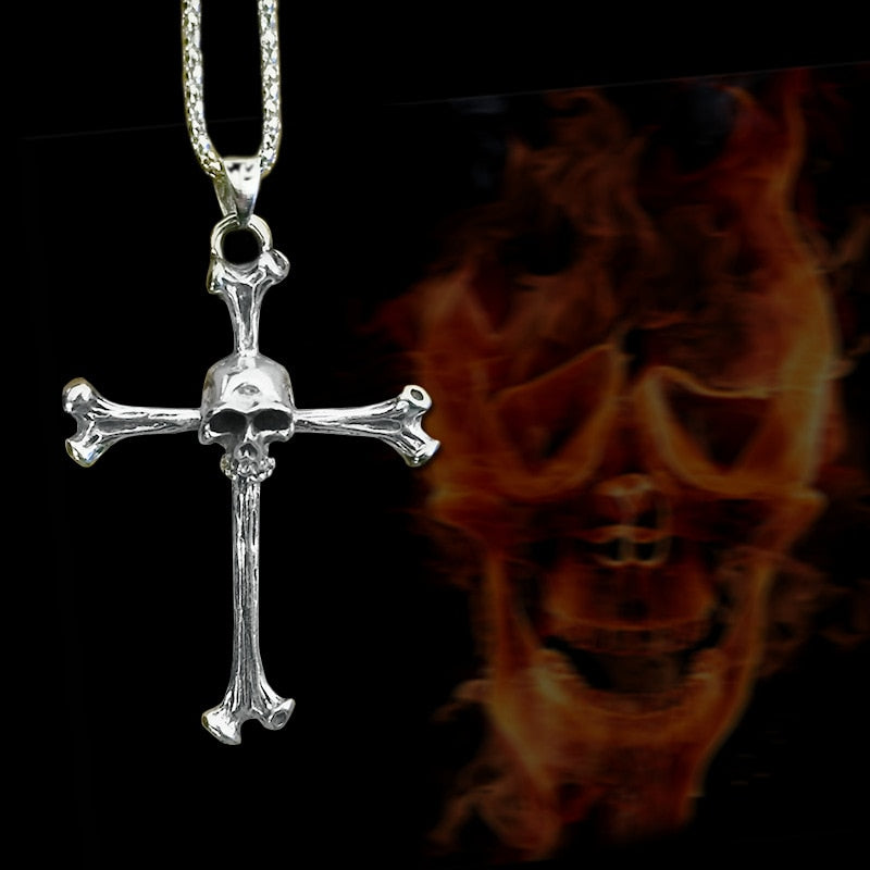 Cross Necklace with Skull Pendant