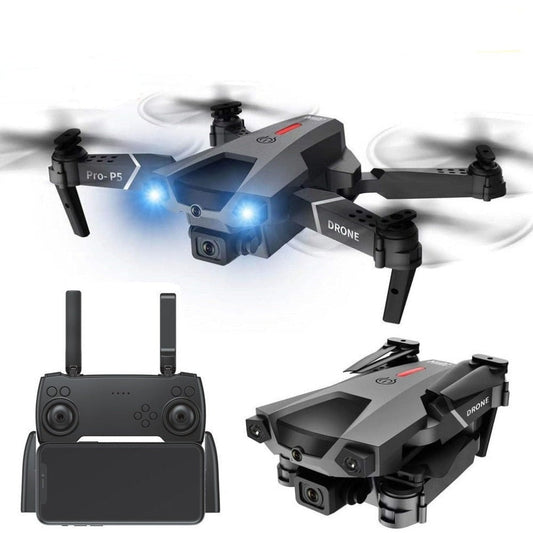Smart Quadcopter Drone with Dual HD Cameras and Phantom X Technology: black, dark gray foldable quadcopter drone with remote