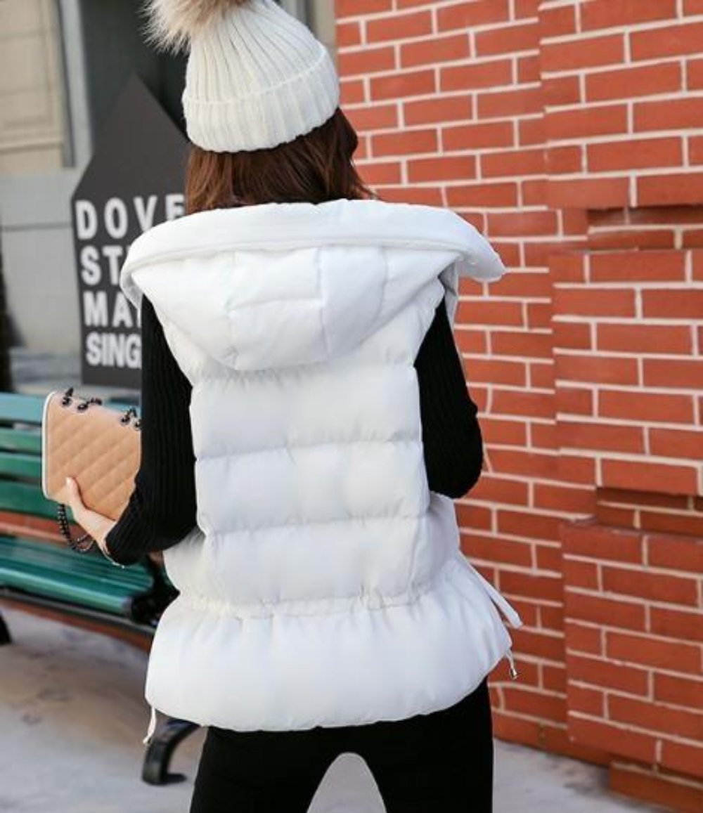 Black Women's Hooded Puffer Vest with Zipper Closure