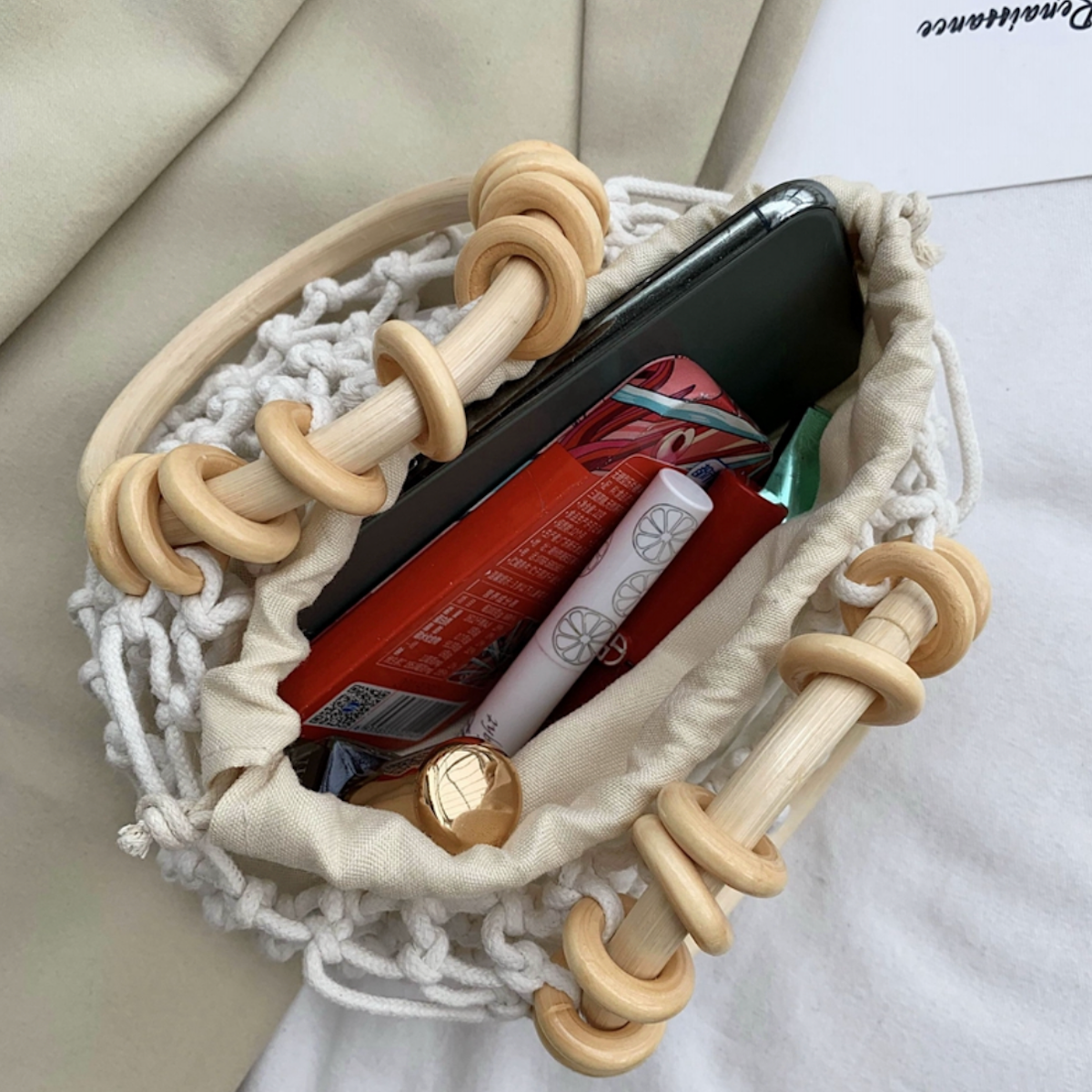 Cotton Crochet Bag with Rattan Ring Handle for the Summer Season