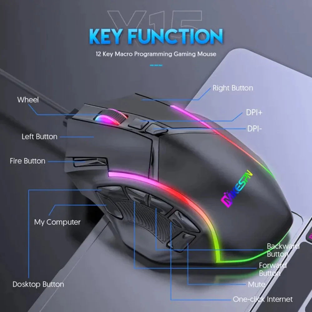 Dragon Ultimate Gaming Mouse - Unleash Your Gaming Potential with 12800 DPI and 12 Programmable Keys