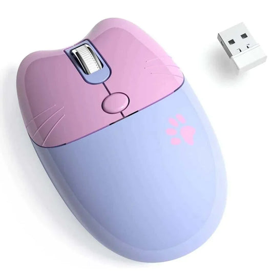 Cartoon Feline Themed Wireless Mouse with Bluetooth 2.4Ghz: pink, lavender blue cat theme, cute cartoon/kawaii style