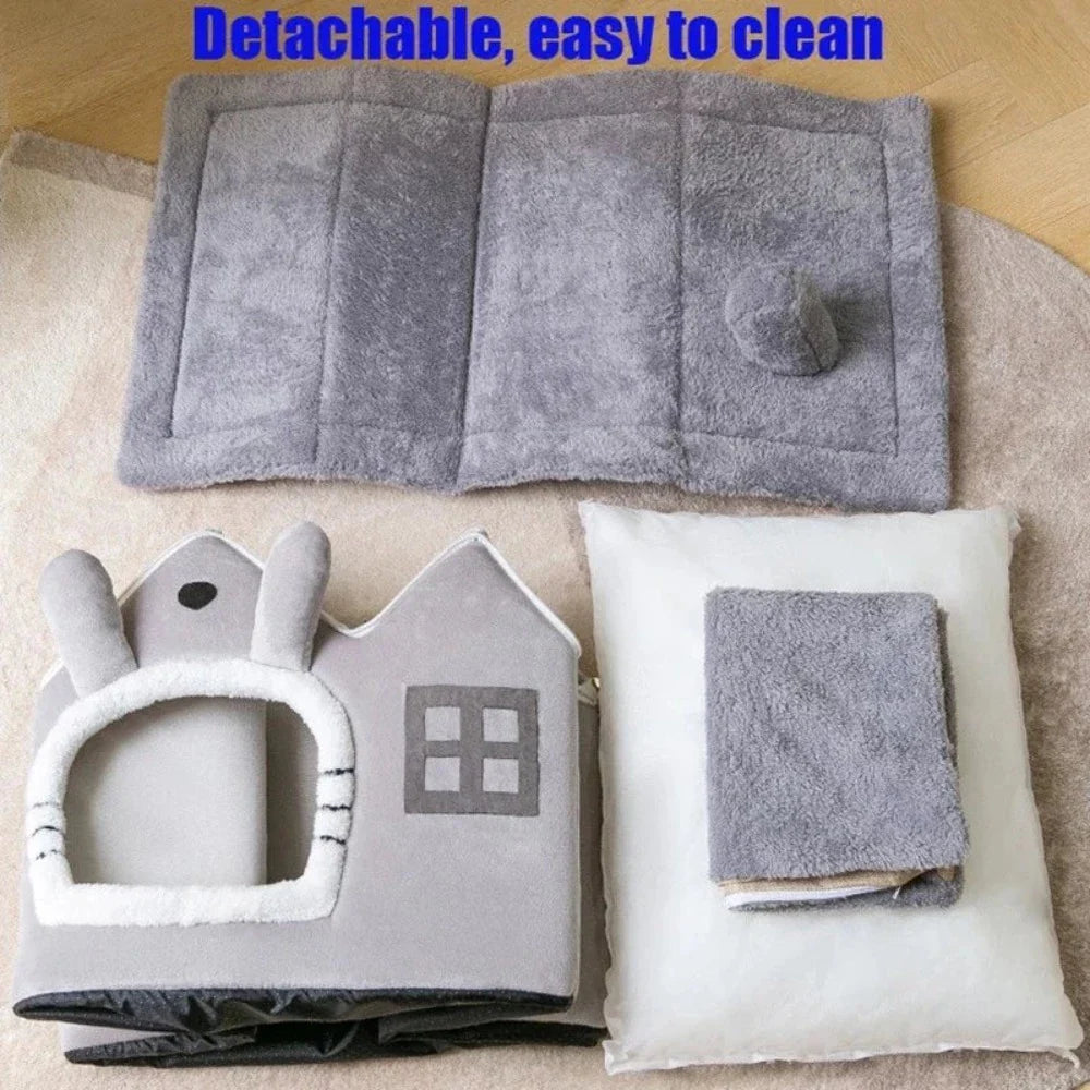 Plush Pet House with Detachable Roof