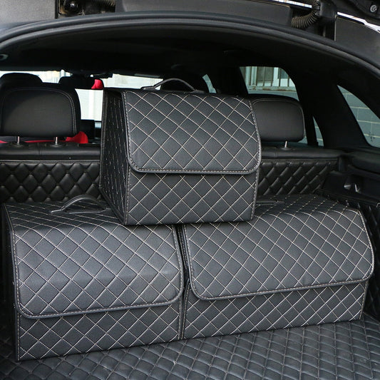 Portable Storage Solution: Streamlined Organization On-the-Go: black, dark gray quilted car trunk storage organizers, minimal