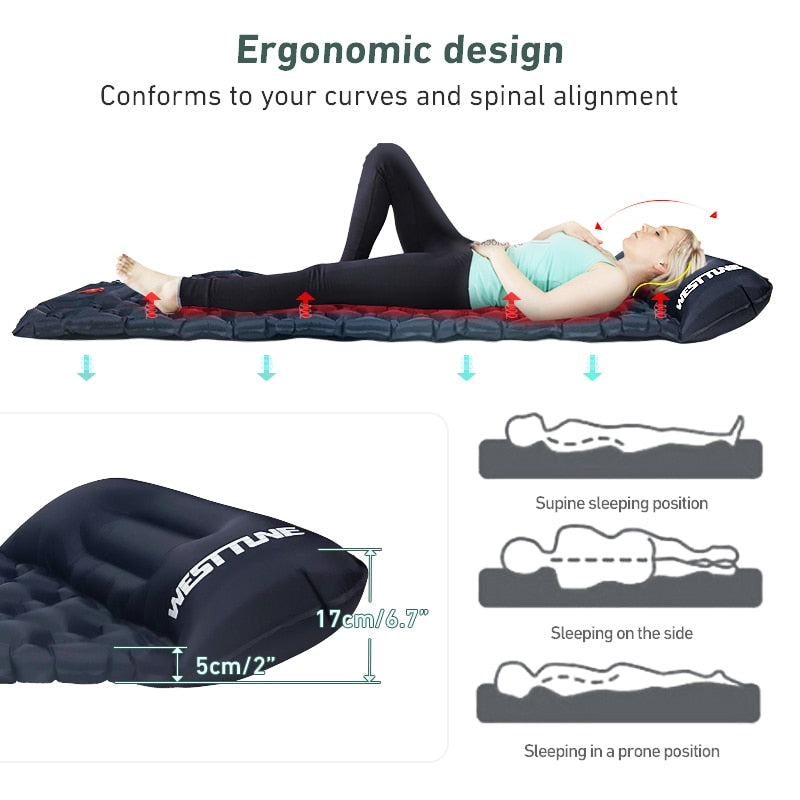 Inflatable Outdoor Mat with Pump and Neck Support