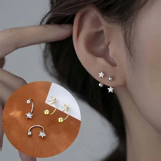 Sleek Star Studs: silver, gold star, minimal style