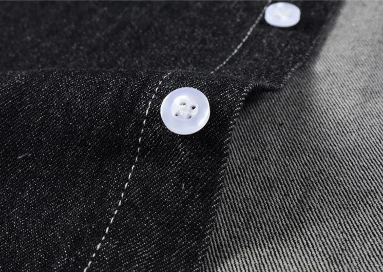Long Sleeve Denim Shirt with Single Pocket for Men