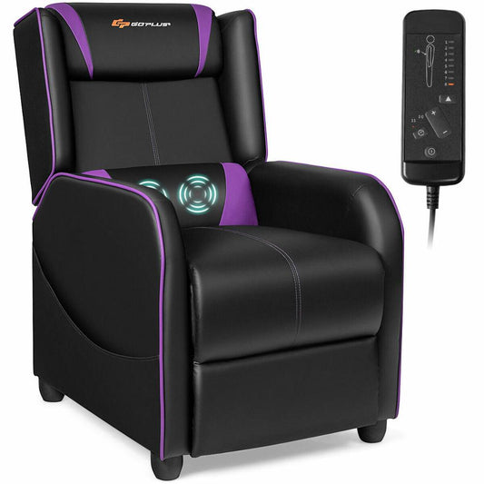 Massage Sofa for Gaming and Racing: black, purple reclining massage chair, modern gaming-style style