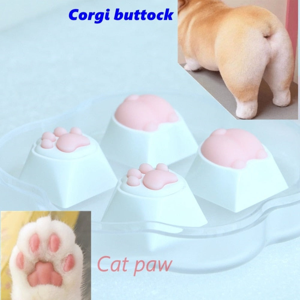 Set of 4 Keycaps with Feline Paws Design