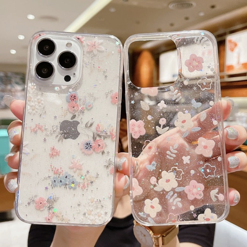 Daisy Glitter Clear Case for iPhone: A Sparkling Touch to Your Phone