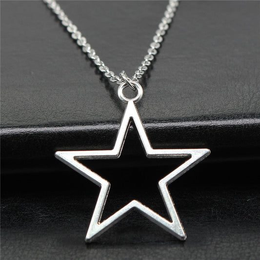 Star-Shaped Open Pendant Necklace: silver star, minimal style