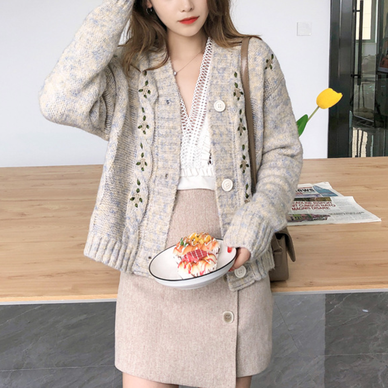 Button Front Sweater Cardigan for Women with a V-Neck