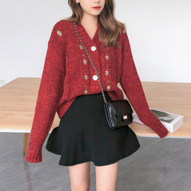 Button Front Sweater Cardigan for Women with a V-Neck