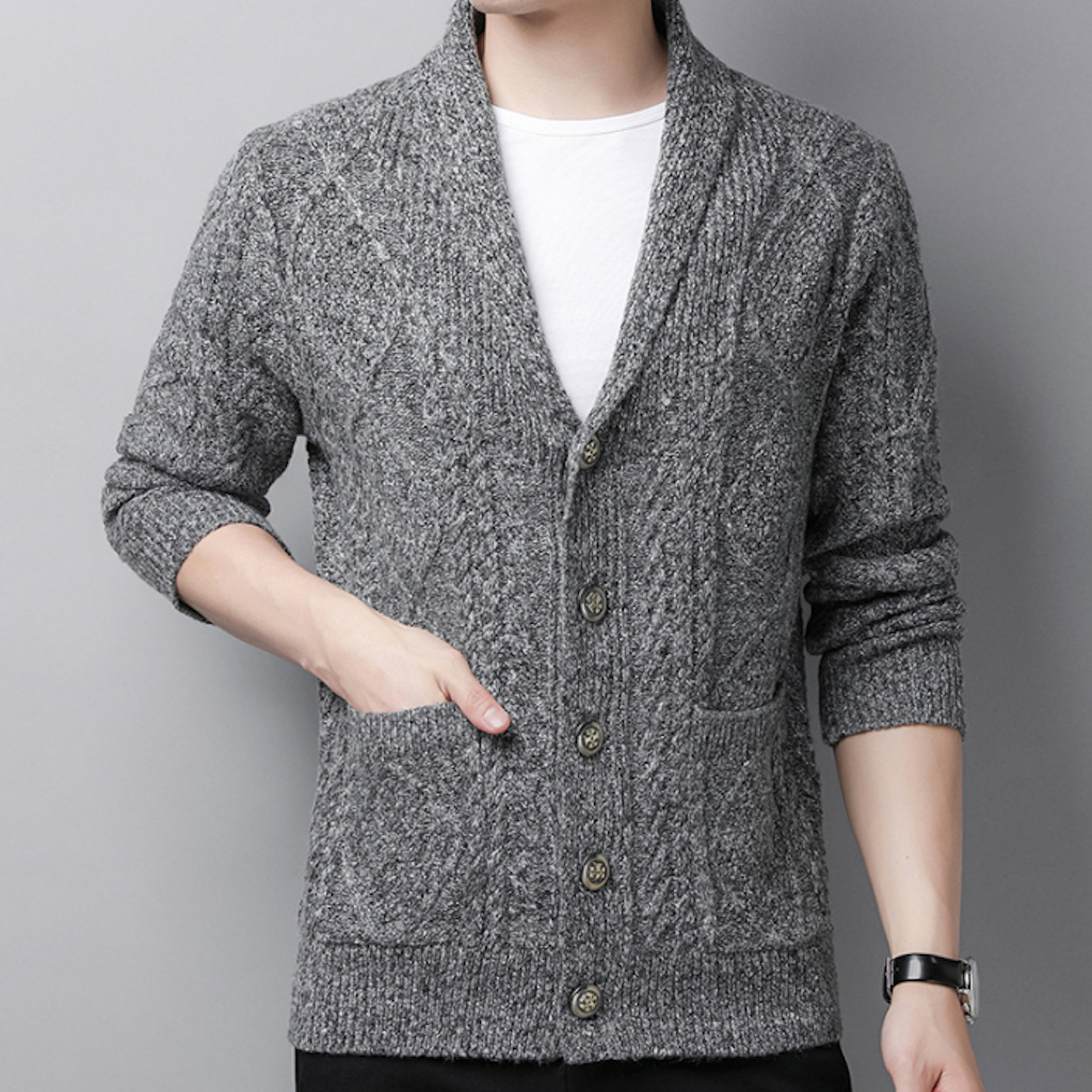 Shawl Collar Men's Cable Knit Cardigan