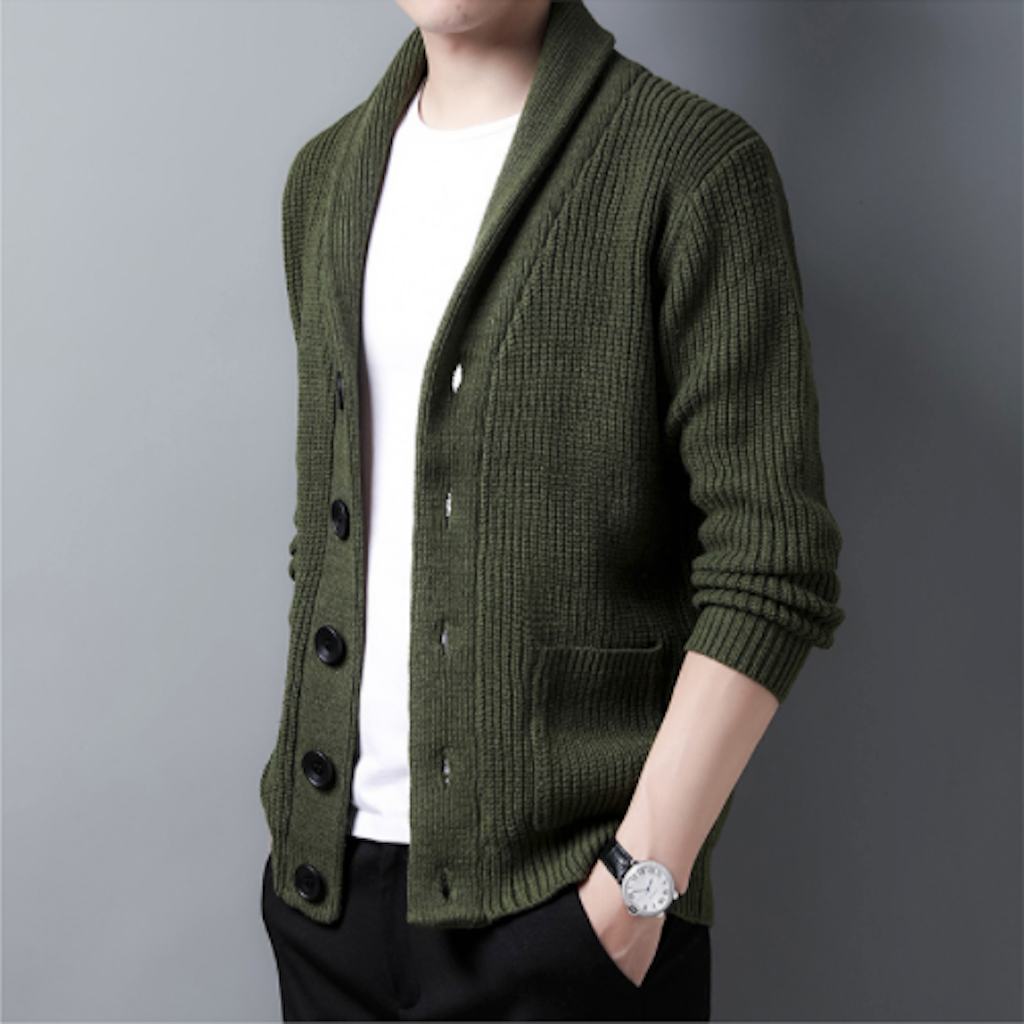 Chunky Knit Cardigan for Men with Shawl Neckline