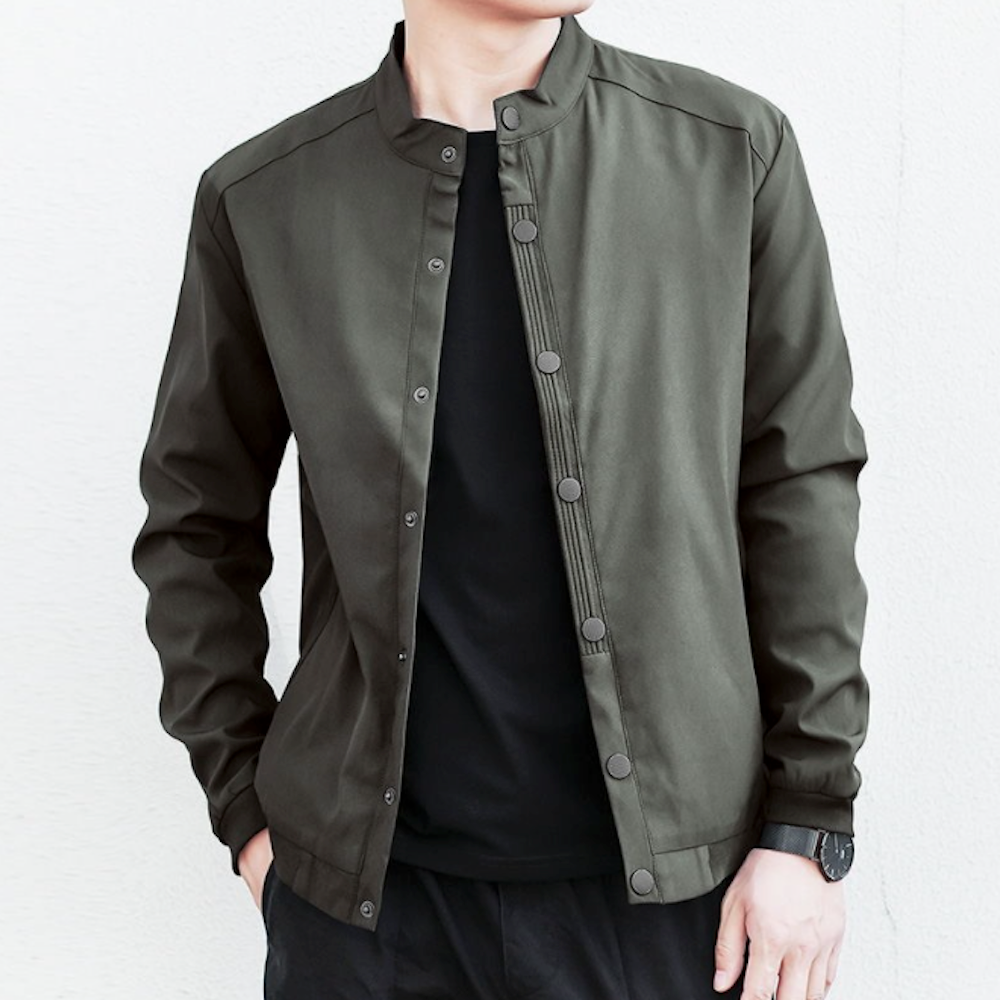Snap Button Men's Stand Collar Jacket - Retain the essence of the product while providing a distinct variation.