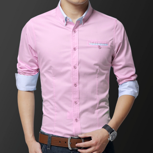Dual Collar Men's Button-up Shirt: pink, light blue button-up shirt, smart casual style