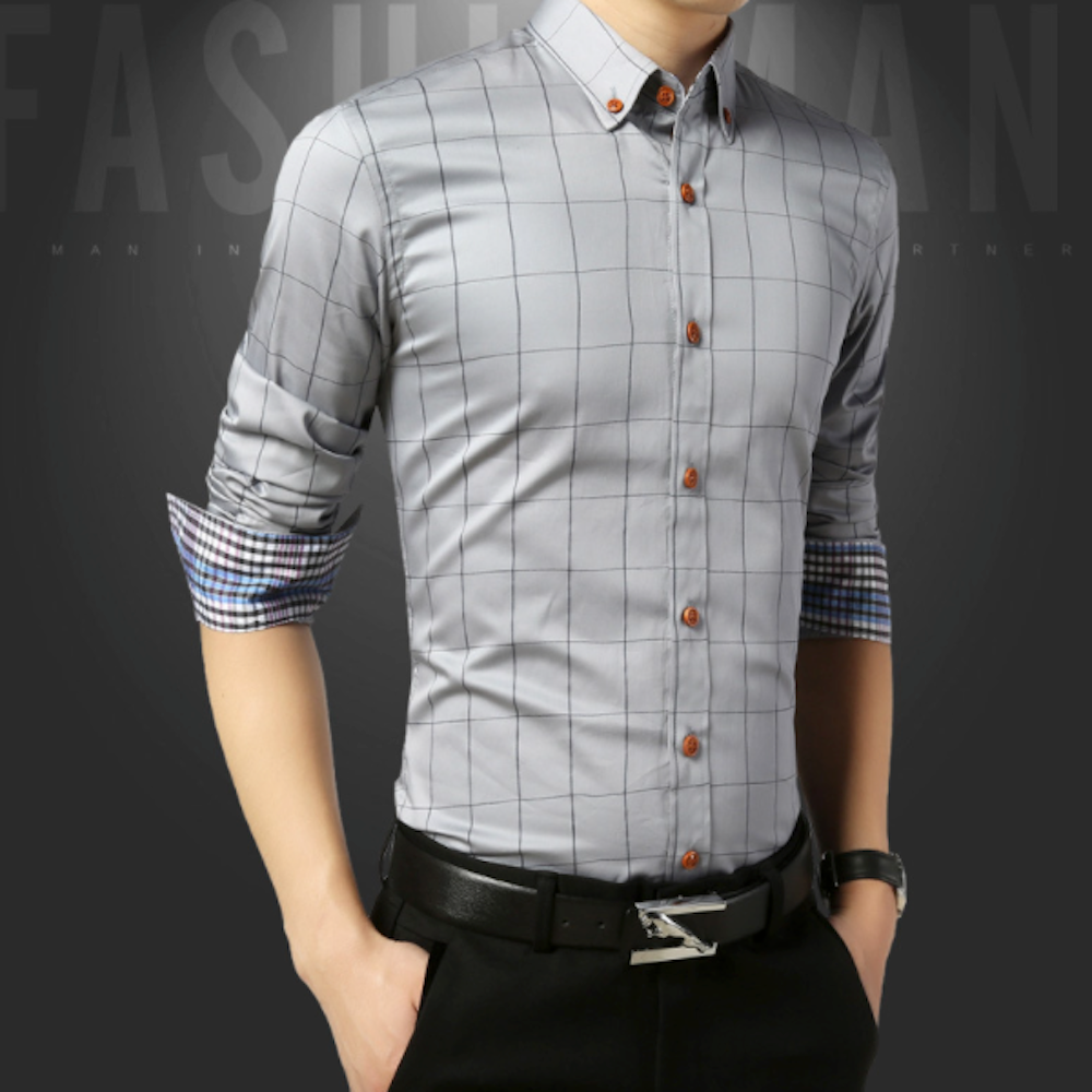 Long Sleeve Plaid Shirt for Men with Unique Inner Accents