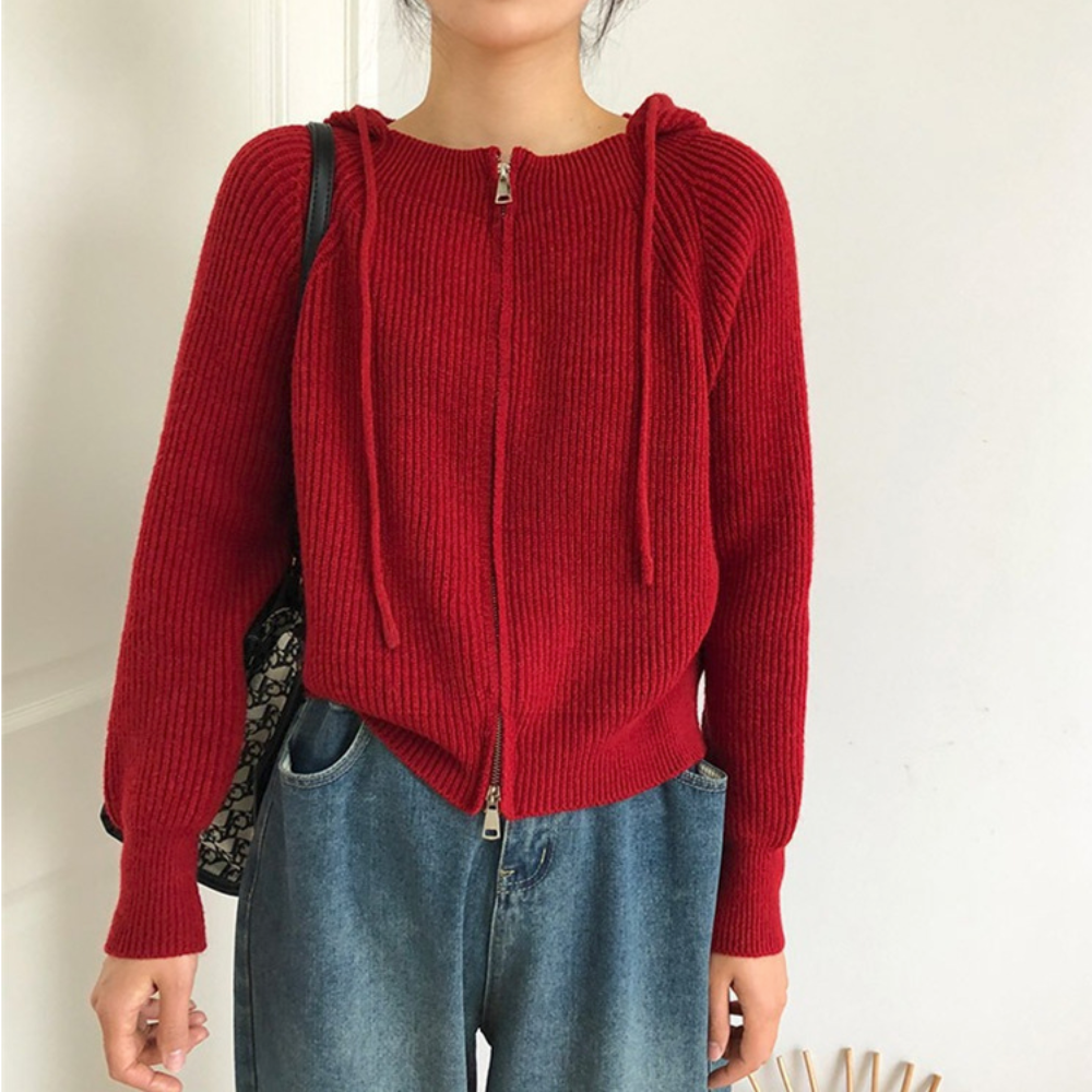 Hooded Zip-Up Cardigan for Women