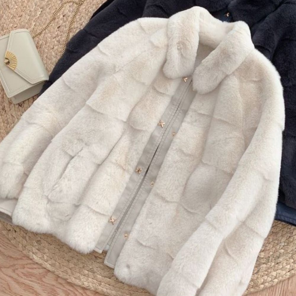 Faux Fur Jacket for Women with Trimmed Cuffs in Vegan Leather