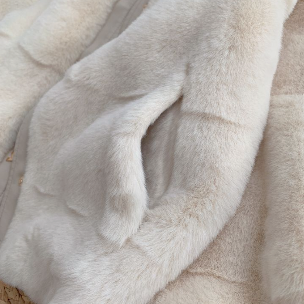 Faux Fur Jacket for Women with Trimmed Cuffs in Vegan Leather