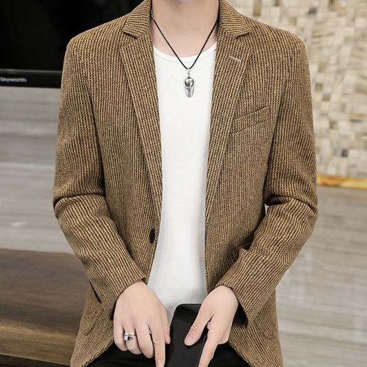 Striped Casual Blazer - Single Button for Men: brown, black blazer jacket, smart casual style