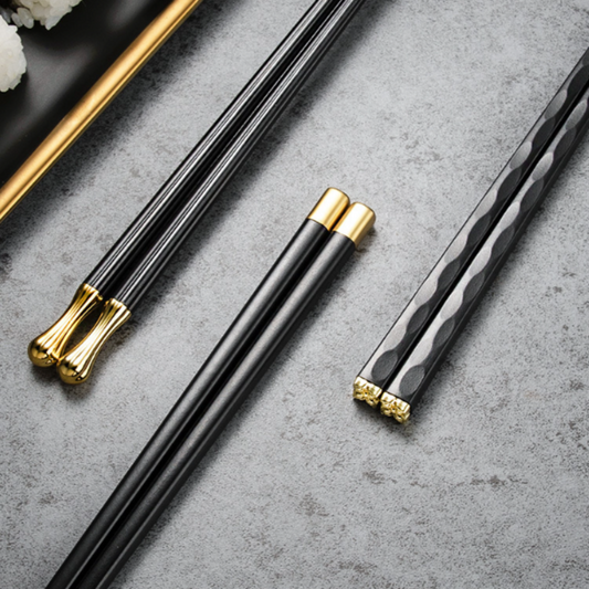Refined Chopstick Set for Repeated Use: black, gold chopsticks, minimal elegant style