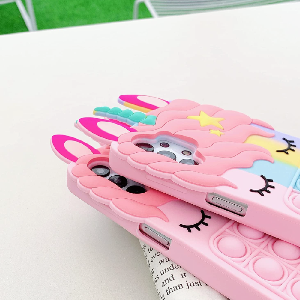 Colorful Unicorn Phone Case With Pop Push Fidget Toy